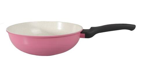 Ametist 28 cm Bakalit Kulp Pembe Wok Döküm Tava