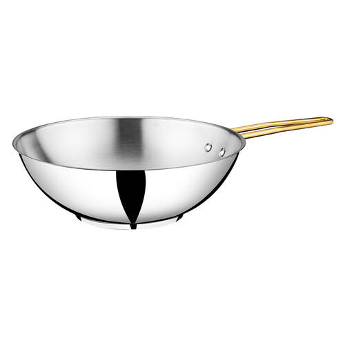 Akdeniz 28cm Çelik Wok Tava Altın Kulplu
